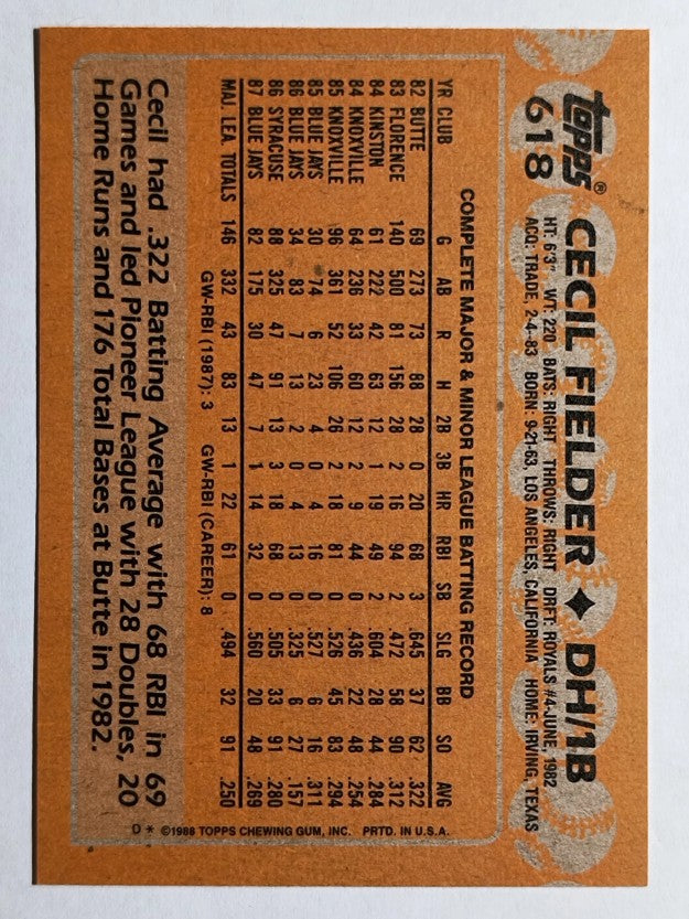 1988 Topps #618 Cecil Fielder