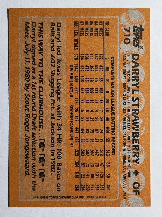 1988 Topps #710 Darryl Strawberry