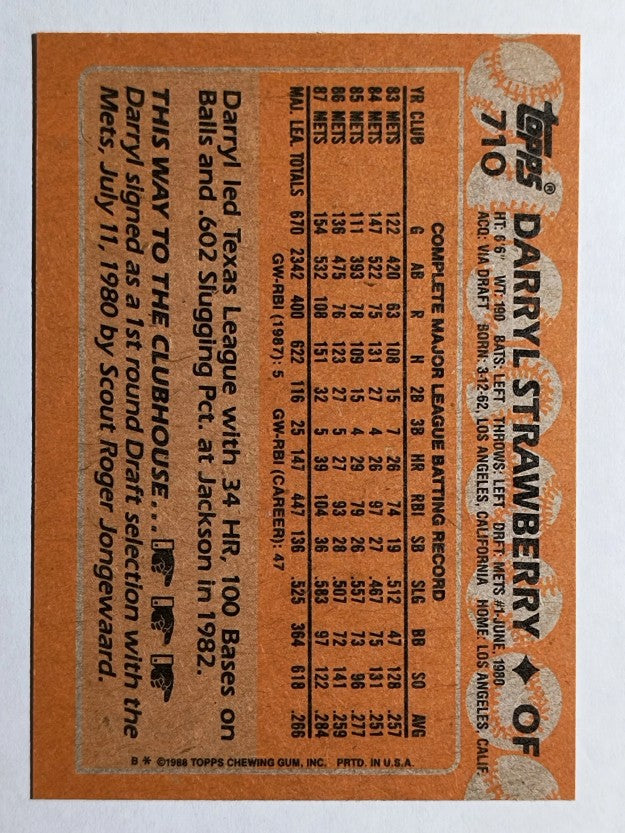 1988 Topps #710 Darryl Strawberry