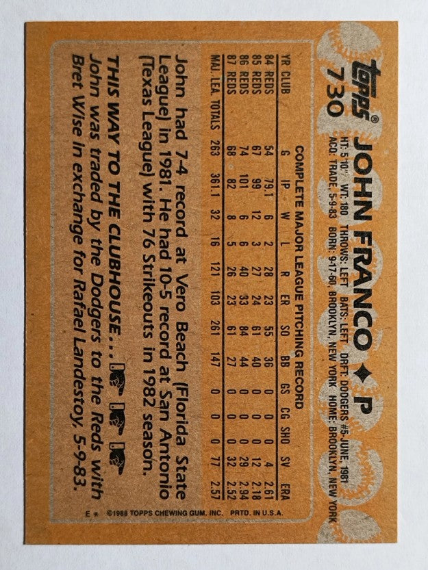 1988 Topps #730 John Franco