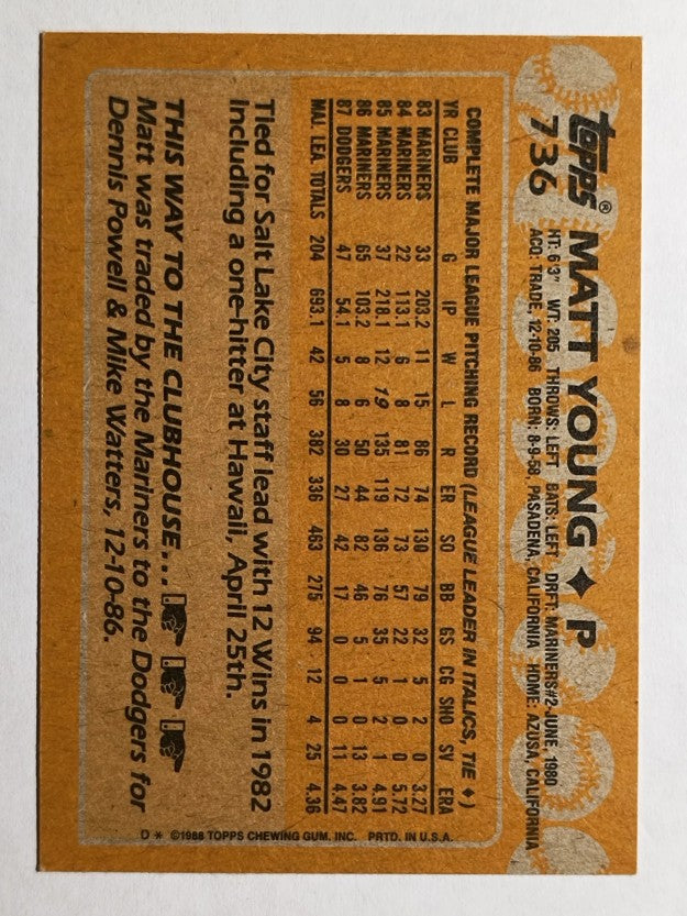 1988 Topps #736 Matt Young