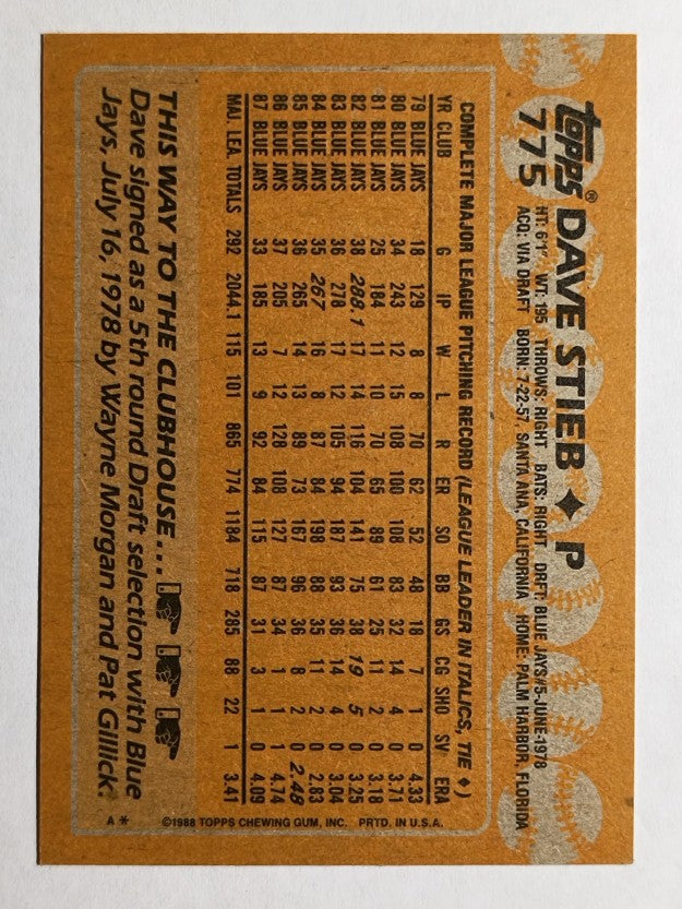 1988 Topps #775 Dave Stieb