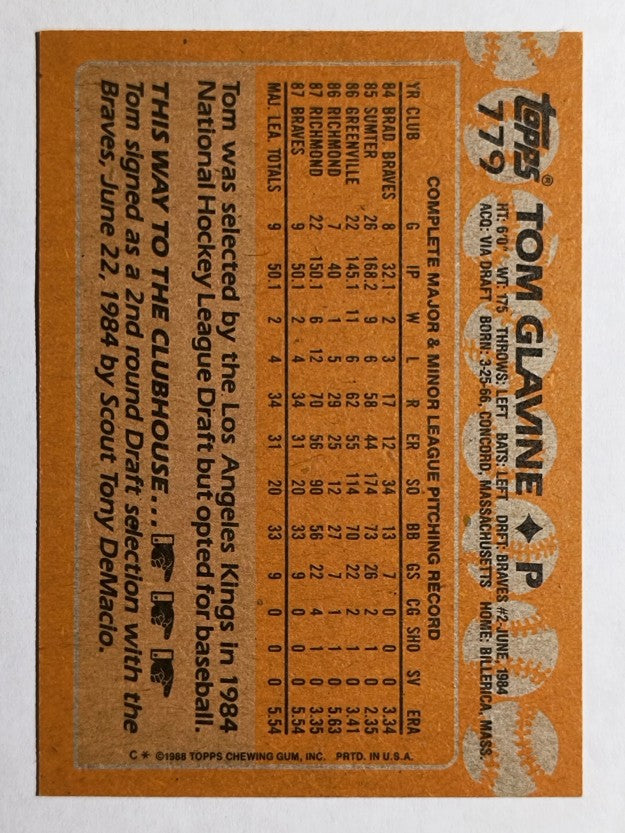 1988 Topps #779 Tom Glavine RC