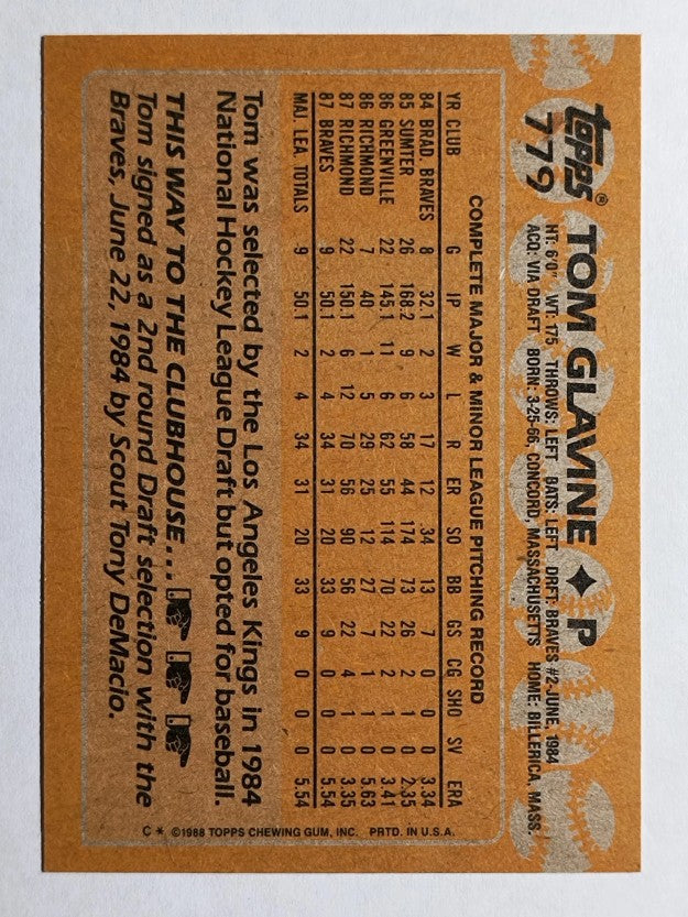 1988 Topps #779 Tom Glavine RC