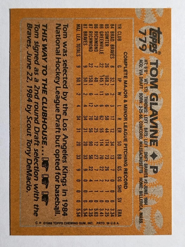 1988 Topps #779 Tom Glavine RC