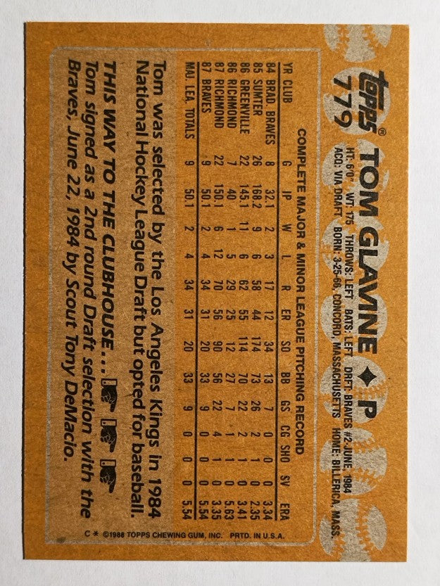 1988 Topps #779 Tom Glavine RC