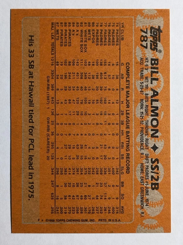 1988 Topps #787 Bill Almon