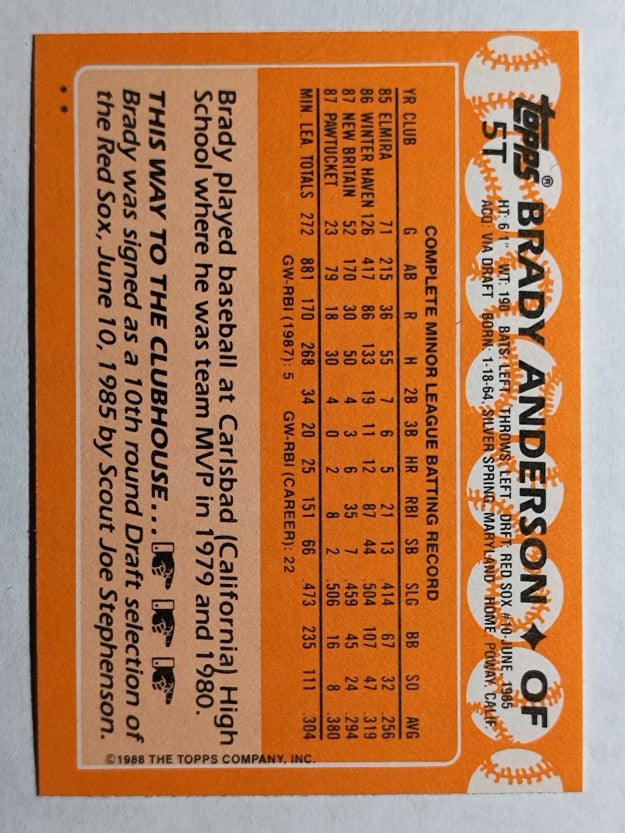 1988 Topps Traded #5T Brady Anderson XRC