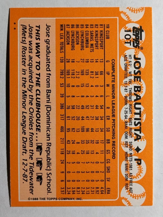 1988 Topps Traded #10T Jose Bautista XRC