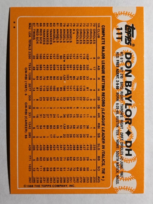 1988 Topps Traded #11T Don Baylor