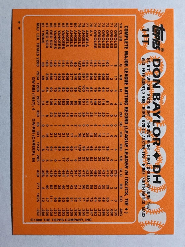 1988 Topps Traded #11T Don Baylor