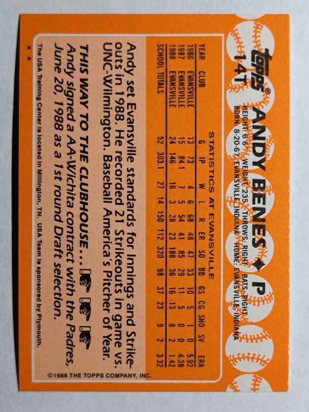 1988 Topps Traded #14T Andy Benes OLY XRC