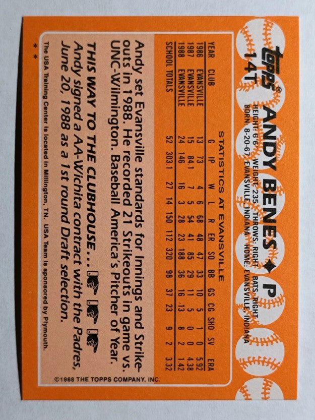 1988 Topps Traded #14T Andy Benes OLY XRC