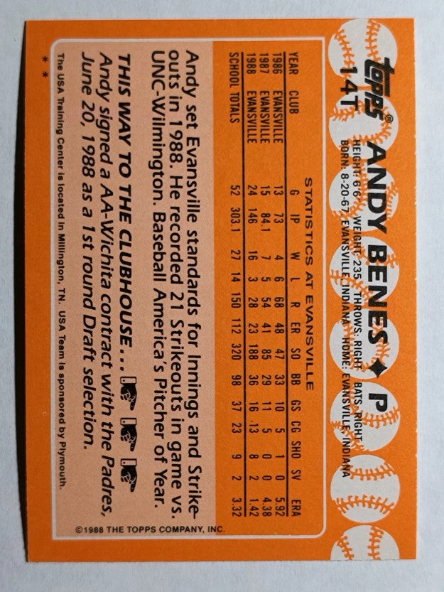 1988 Topps Traded #14T Andy Benes OLY XRC