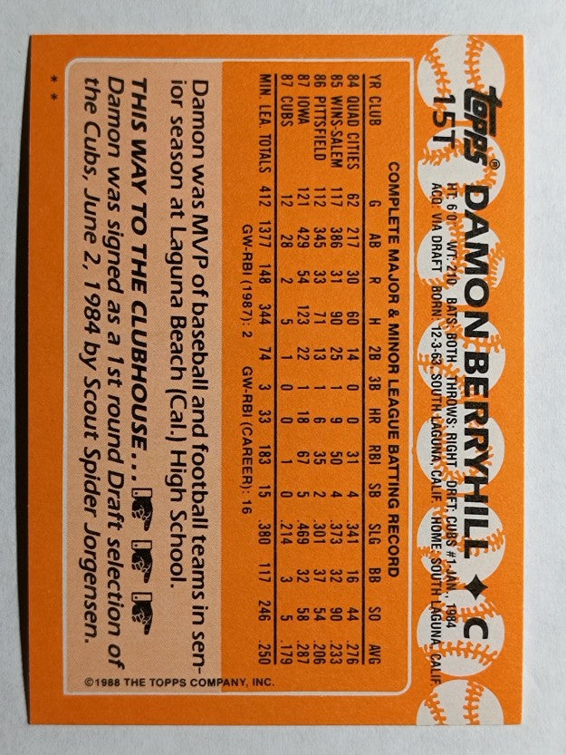 1988 Topps Traded #15T Damon Berryhill XRC