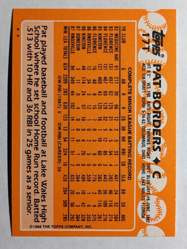 1988 Topps Traded #17T Pat Borders XRC