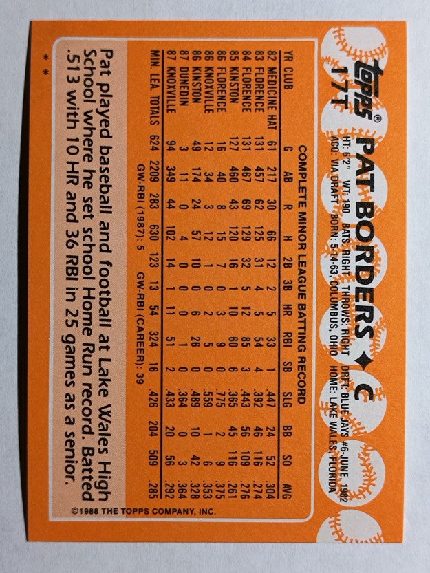 1988 Topps Traded #17T Pat Borders XRC