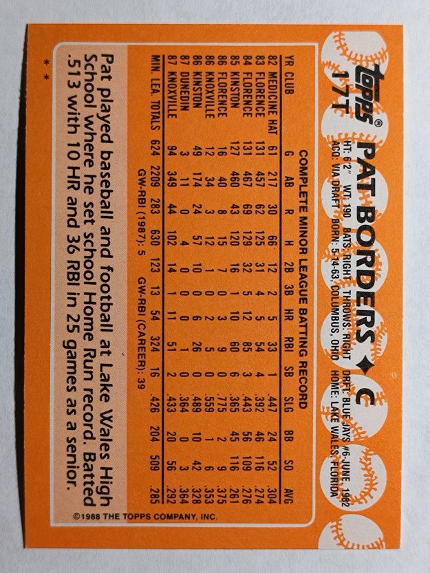 1988 Topps Traded #17T Pat Borders XRC