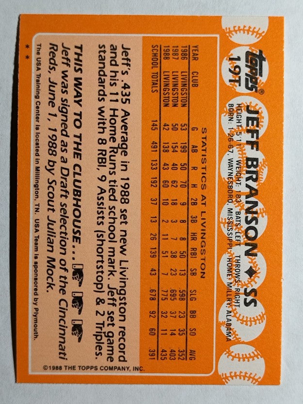 1988 Topps Traded #19T Jeff Branson XRC OLY