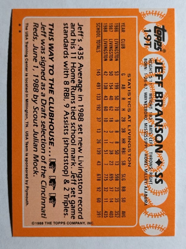 1988 Topps Traded #19T Jeff Branson XRC OLY