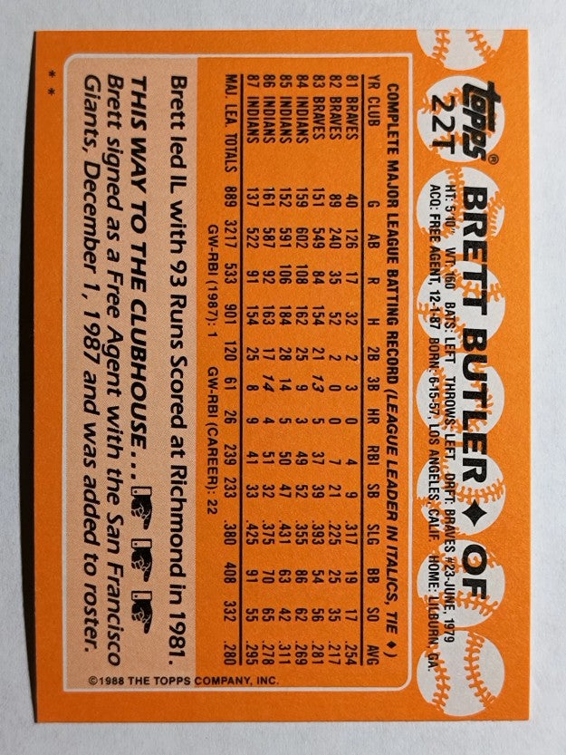 1988 Topps Traded #22T Brett Butler