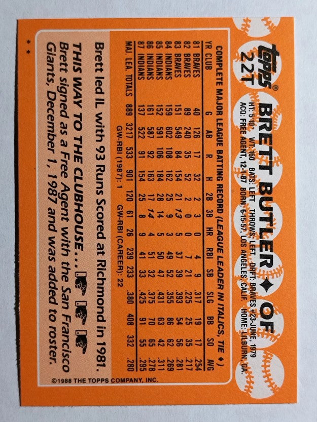 1988 Topps Traded #22T Brett Butler