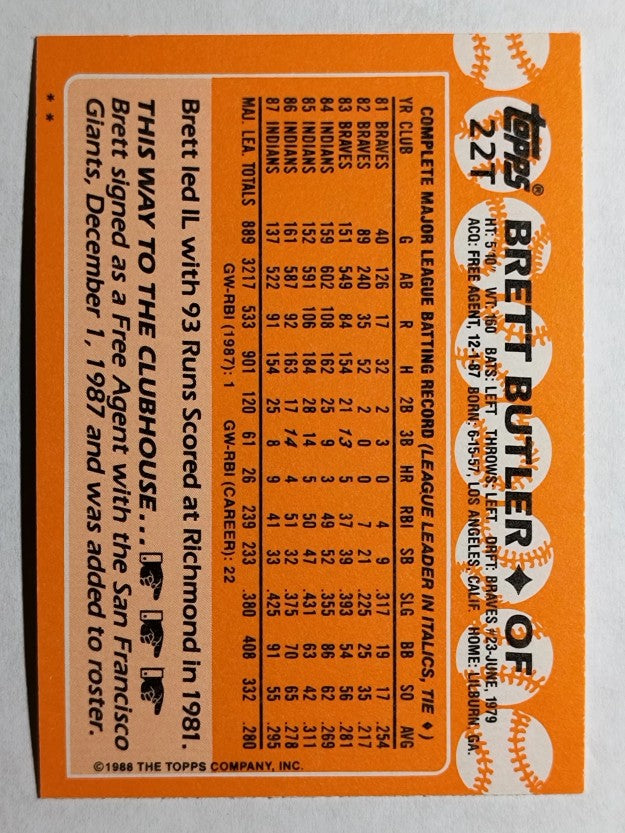 1988 Topps Traded #22T Brett Butler