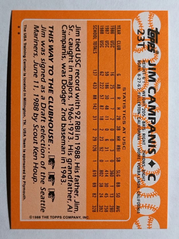 1988 Topps Traded #23T Jim Campanis OLY XRC