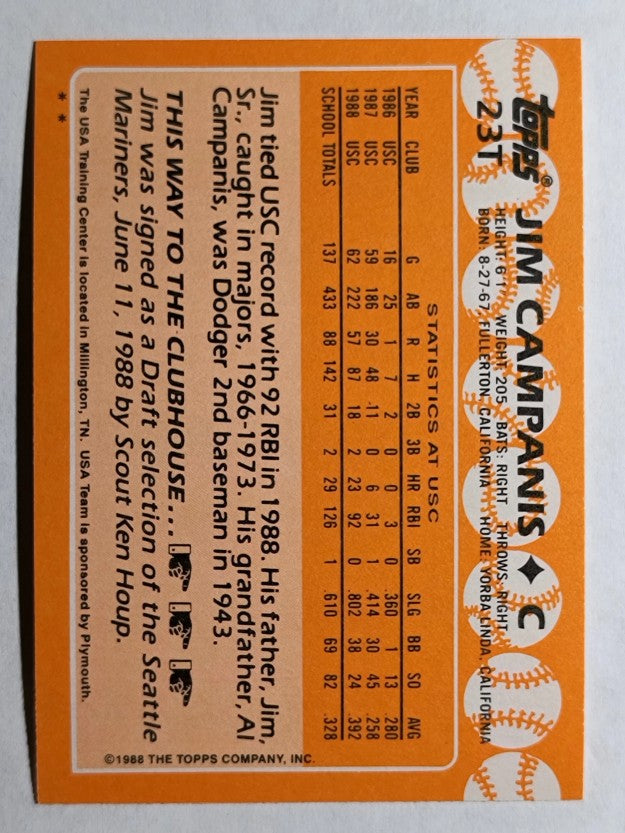 1988 Topps Traded #23T Jim Campanis OLY XRC