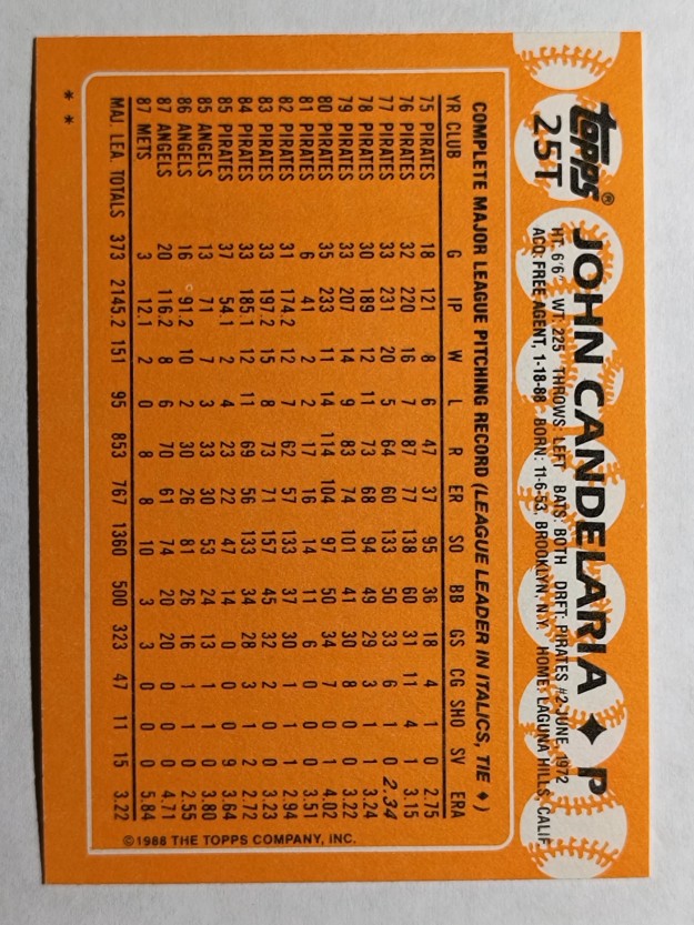 1988 Topps Traded #25T John Candelaria