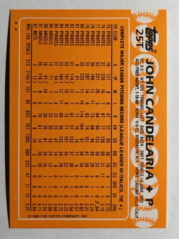 1988 Topps Traded #25T John Candelaria