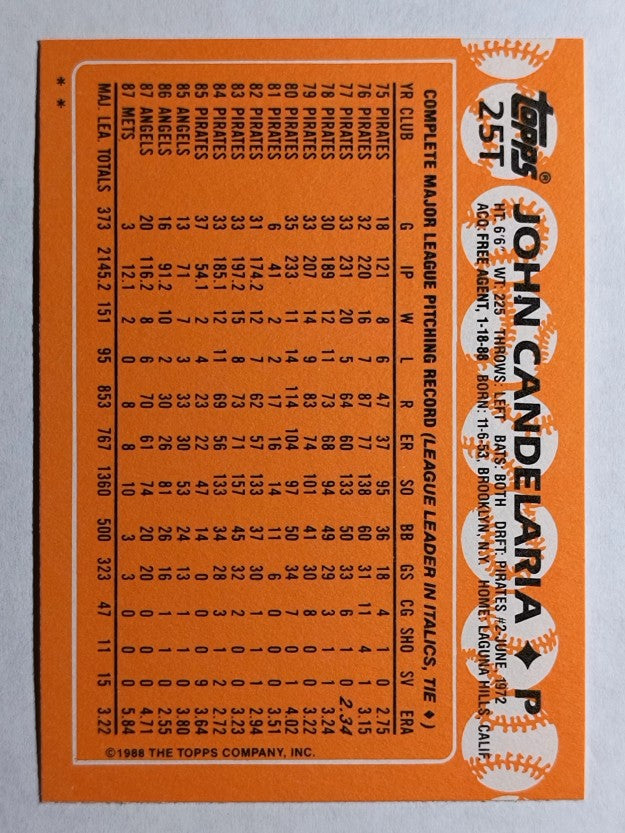 1988 Topps Traded #25T John Candelaria