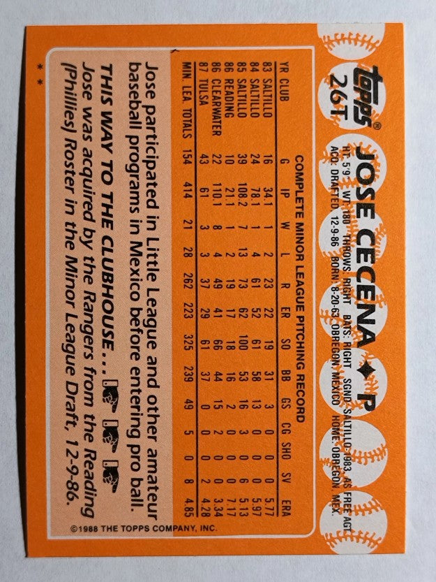1988 Topps Traded #26T Jose Cecena