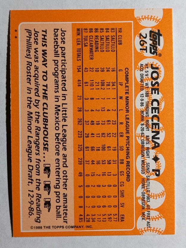 1988 Topps Traded #26T Jose Cecena