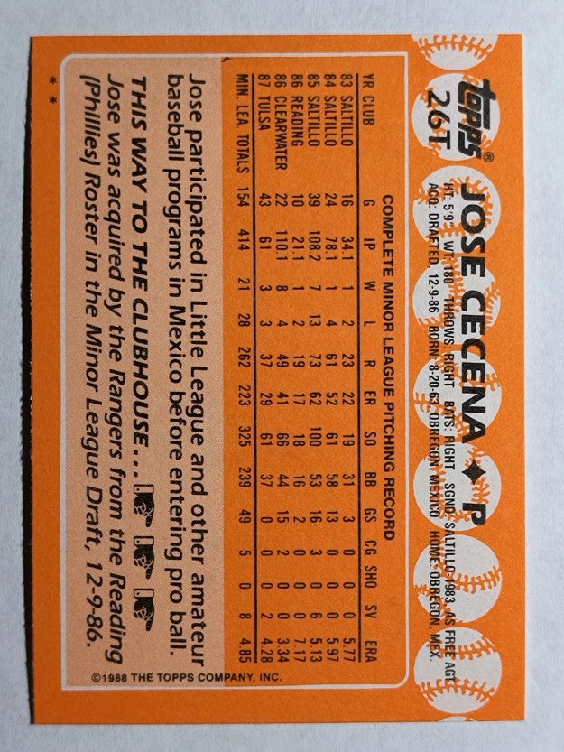 1988 Topps Traded #26T Jose Cecena