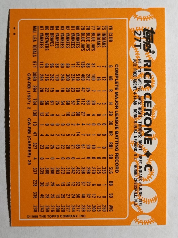 1988 Topps Traded #27T Rick Cerone