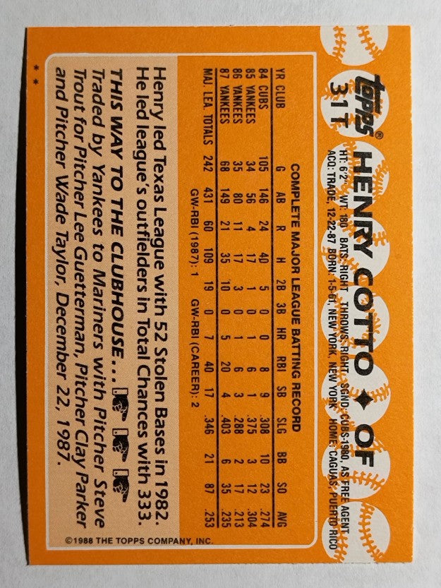 1988 Topps Traded #31T Henry Cotto