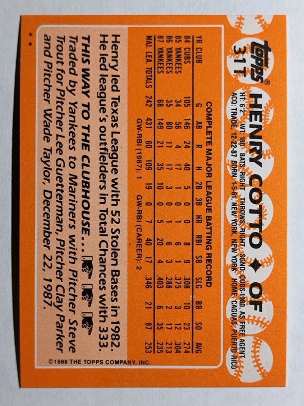 1988 Topps Traded #31T Henry Cotto