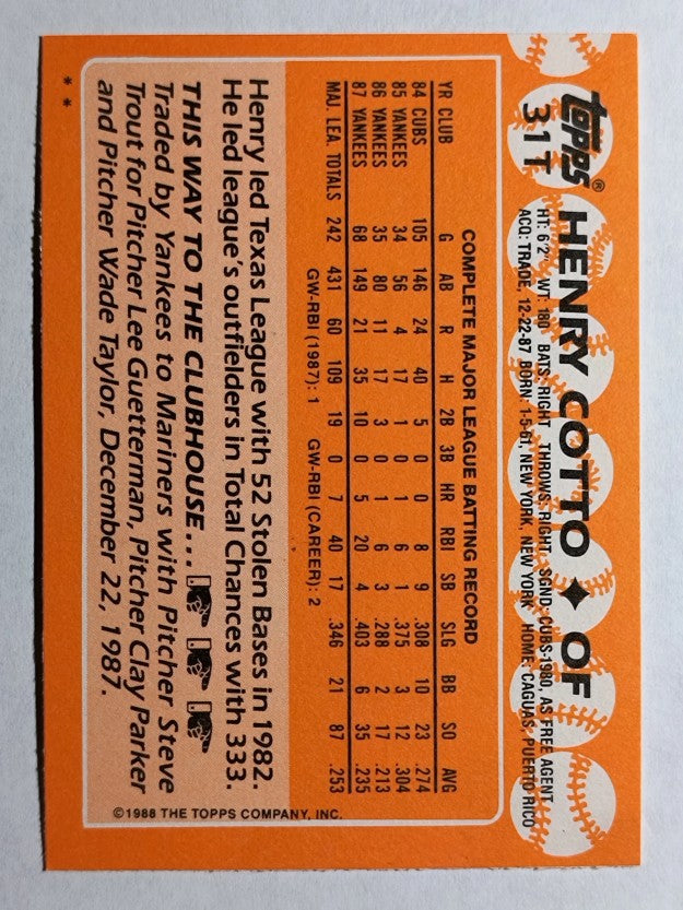 1988 Topps Traded #31T Henry Cotto