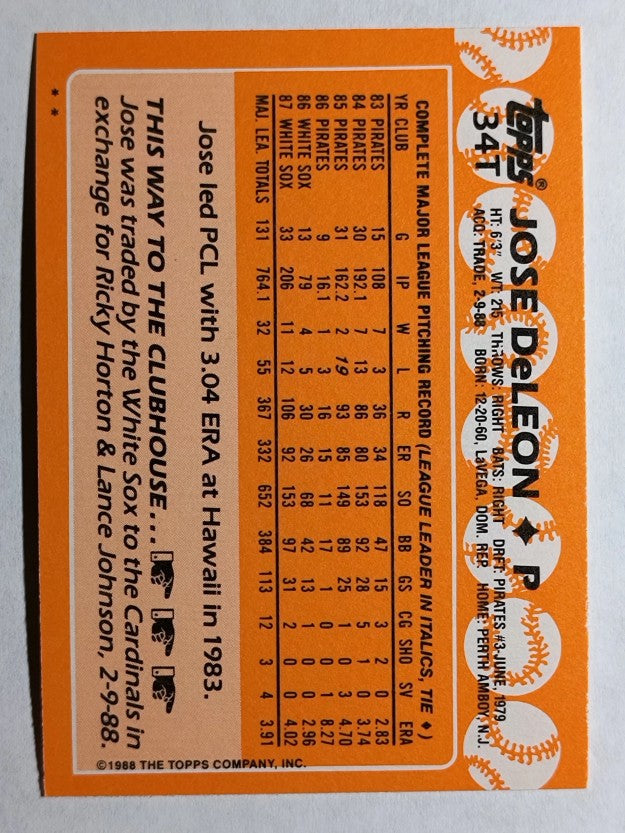 1988 Topps Traded #34T Jose DeLeon