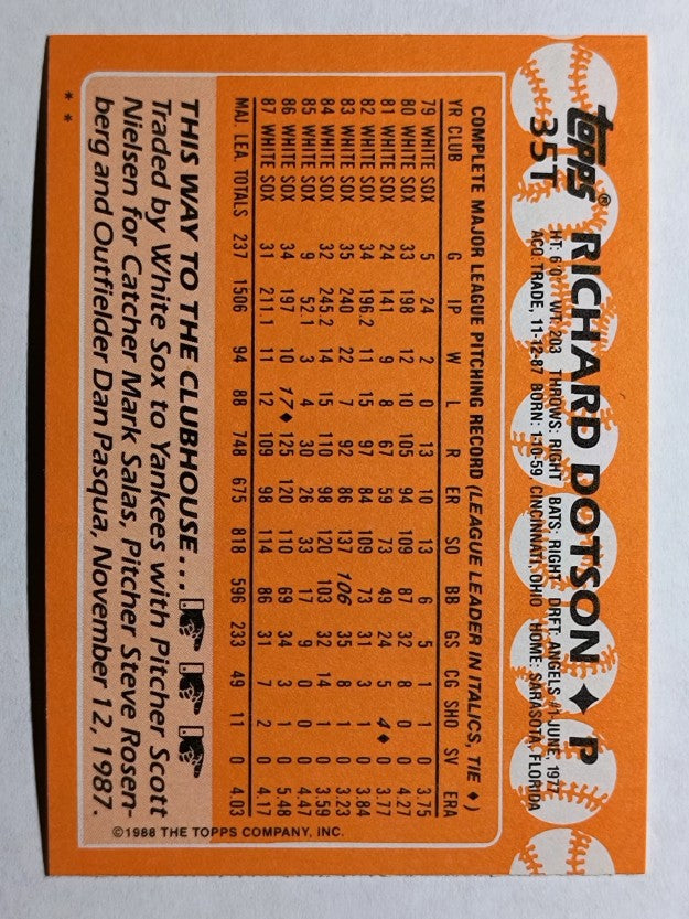 1988 Topps Traded #35T Richard Dotson