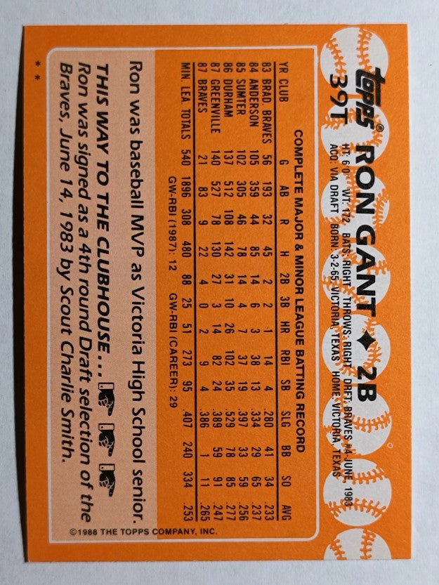 1988 Topps Traded #39T Ron Gant XRC
