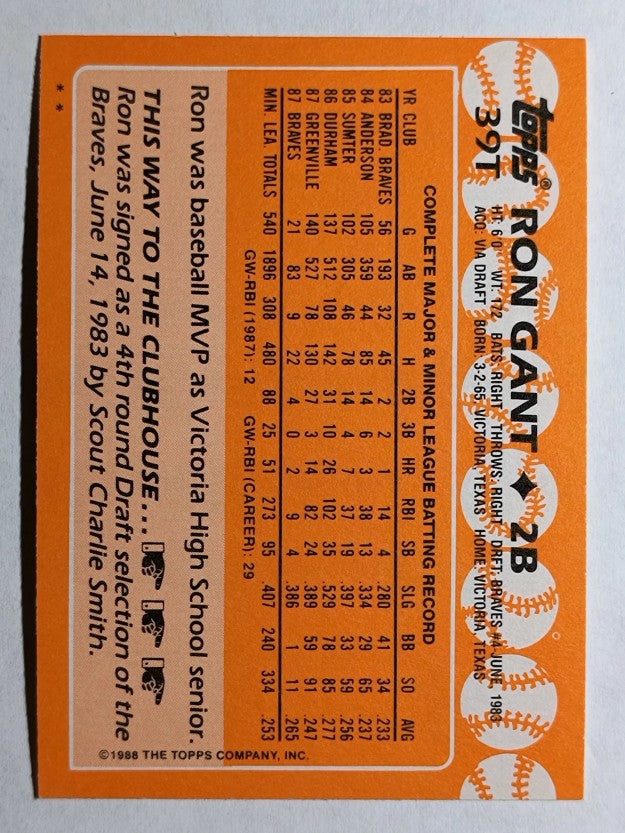 1988 Topps Traded #39T Ron Gant XRC