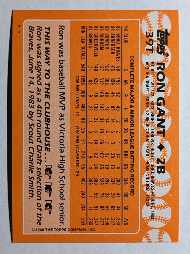 1988 Topps Traded #39T Ron Gant XRC