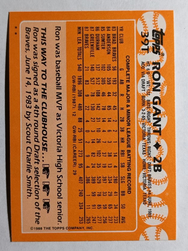 1988 Topps Traded #39T Ron Gant XRC