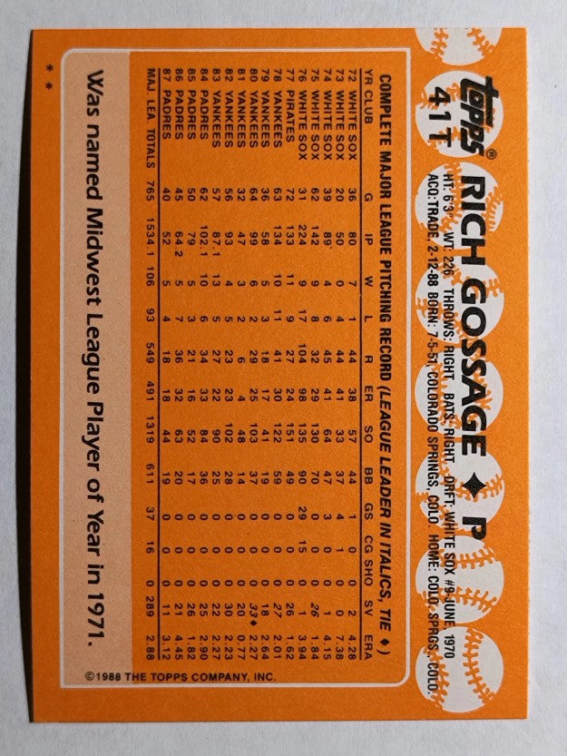 1988 Topps Traded #41T Rich Gossage
