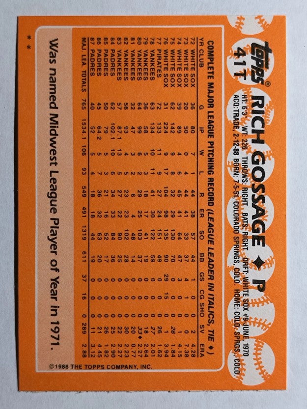 1988 Topps Traded #41T Rich Gossage
