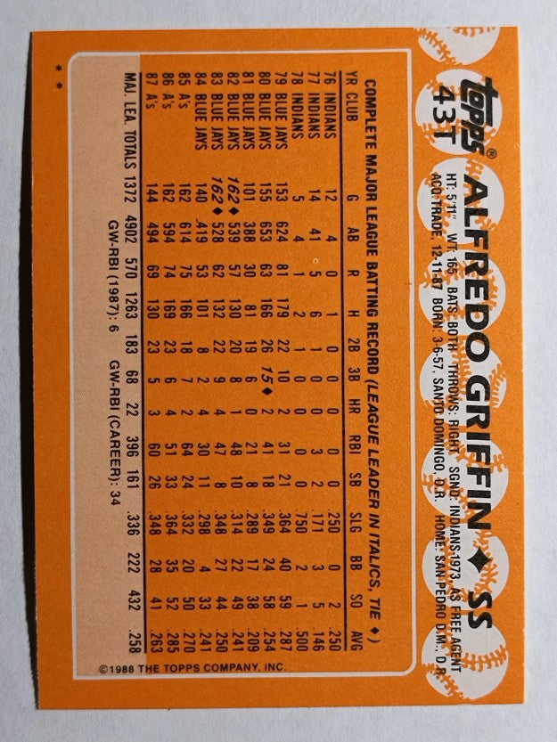 1988 Topps Traded #43T Alfredo Griffin