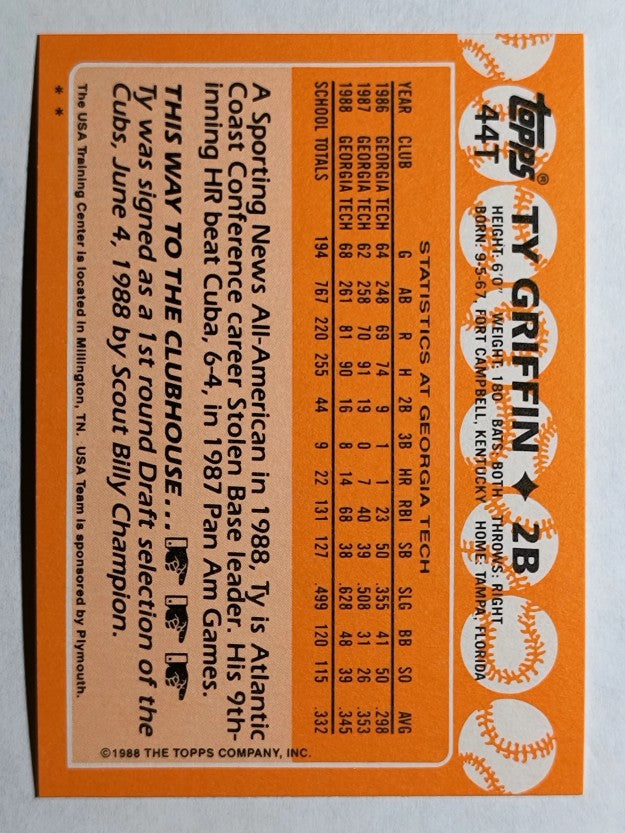 1988 Topps Traded #44T Ty Griffin OLY