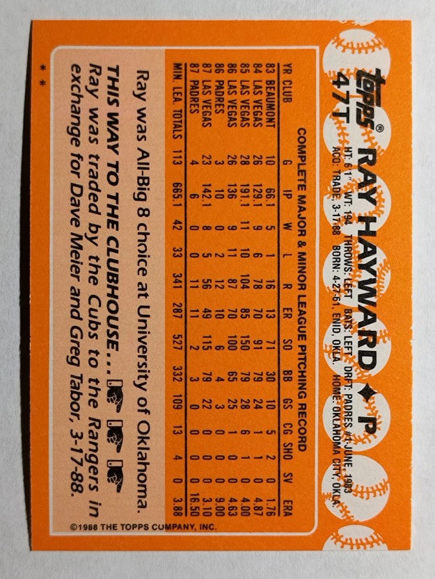 1988 Topps Traded #47T Ray Hayward